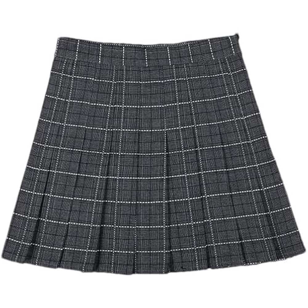 NWOT - Windowpane Plaid Pleated Skort | Charcoal, White | Size M